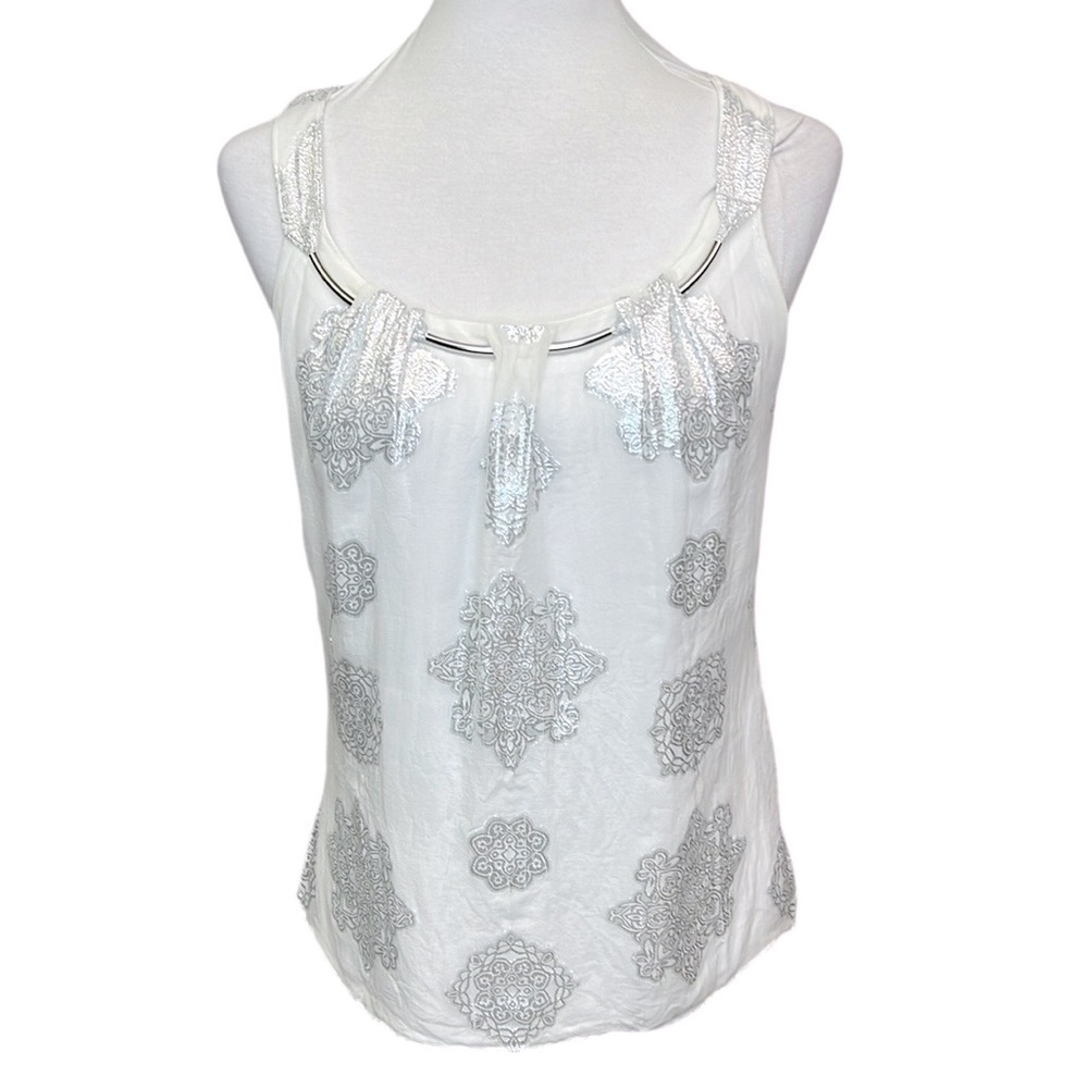 WHBM Silk Silver Bar Accent Blouse